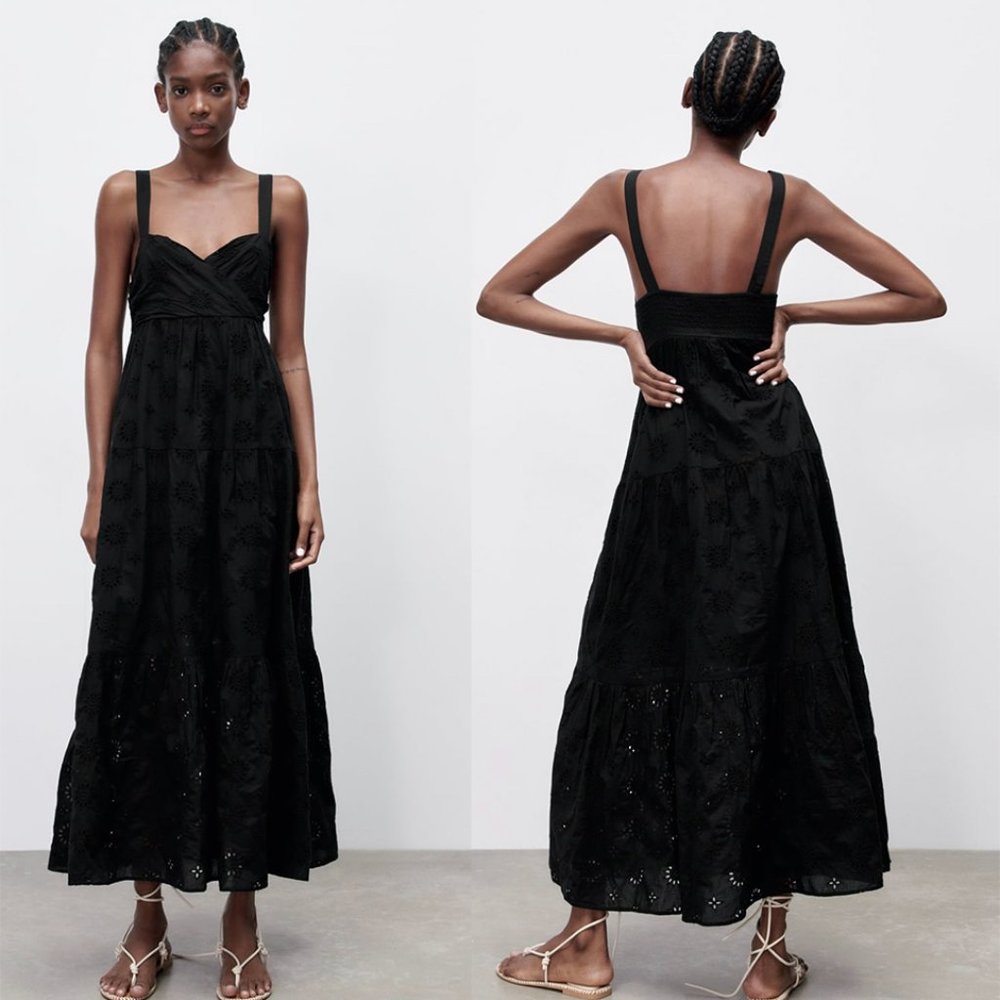 NEW zara openwork embroidered black 5107 dress